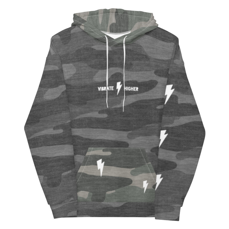 Vibrate Higher Distressed Camo Unisex Hoodie